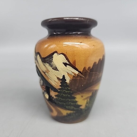 Vintage Black Forest German Carved Hand Painted 3D Wood Vase Vintage 3” 1984 - Picture 4 of 6